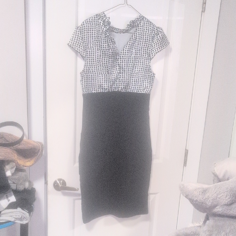 City Triangles Black and White Sheath Dress with Bib Collar